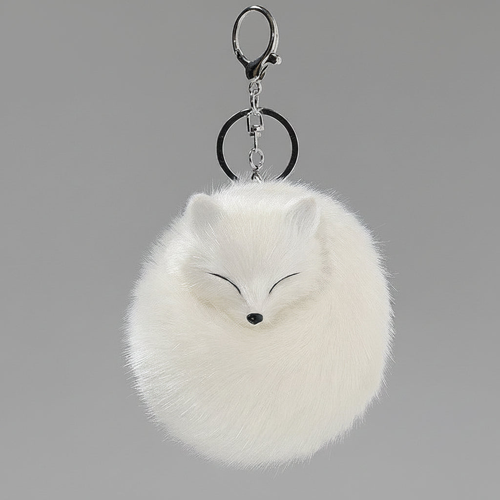 KUDOLL White Fox Fur Pom Keychain Bag Charm