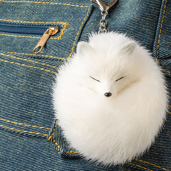 KUDOLL White Fox Fur Pom Keychain Bag Charm