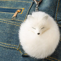 KUDOLL White Fox Fur Pom Keychain Bag Charm