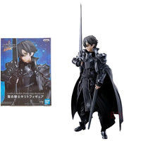 Action figure of a character in dark armor with a sword, next to its packaging featuring Bandai branding.