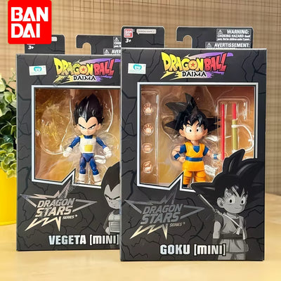 Two Dragon Ball Z action figure packages featuring Vegeta and Goku on a wooden surface.