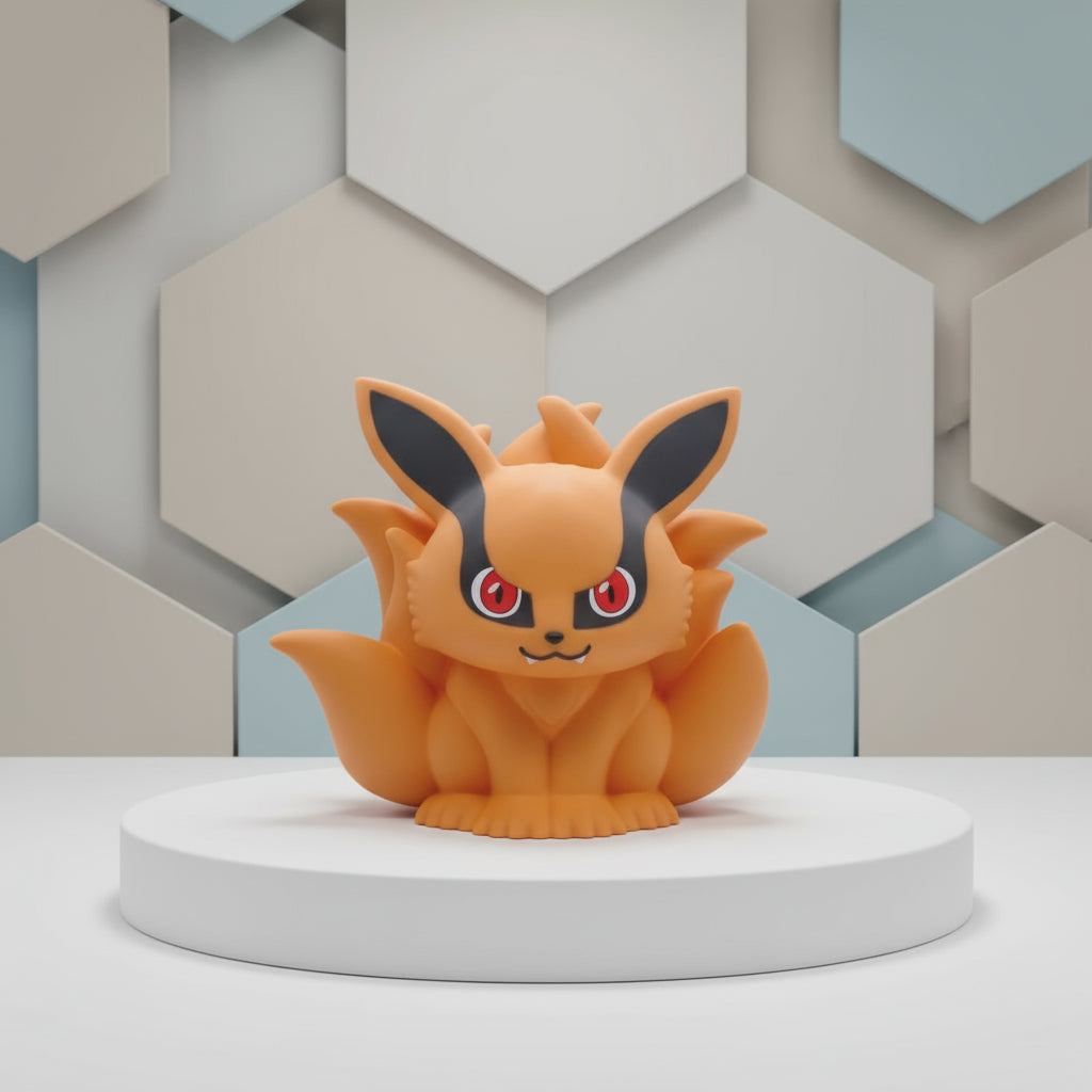 Orange cartoon-like creature with red eyes and black accents, featuring Bandai and Naruto branding.