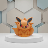 Orange cartoon-like creature with red eyes and black accents, featuring Bandai and Naruto branding.