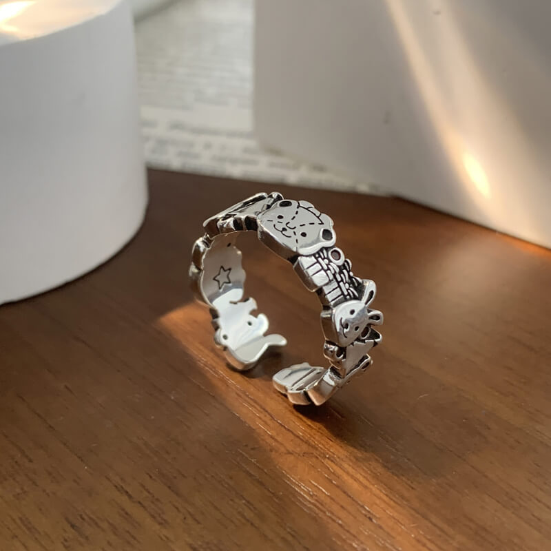 Cute Animal World Silver Adjustable Anime Ring - FIHEROE.