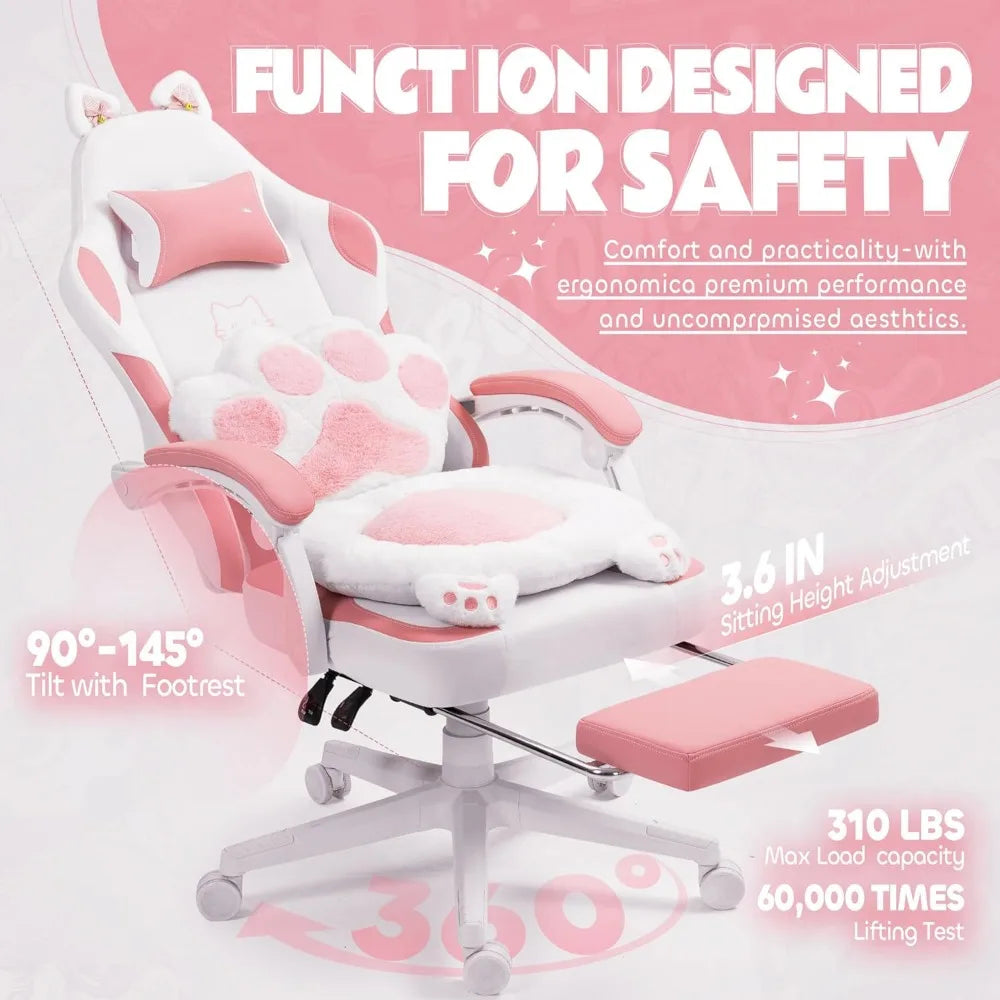 Cute Cat Ears Ergonomic Anime Gaming Chair - FIHEROE.