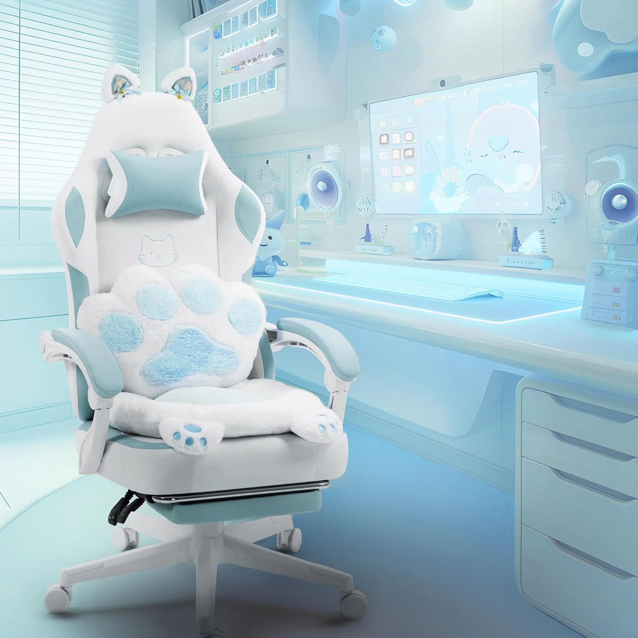 Cute Cat Ears Ergonomic Anime Gaming Chair - FIHEROE.