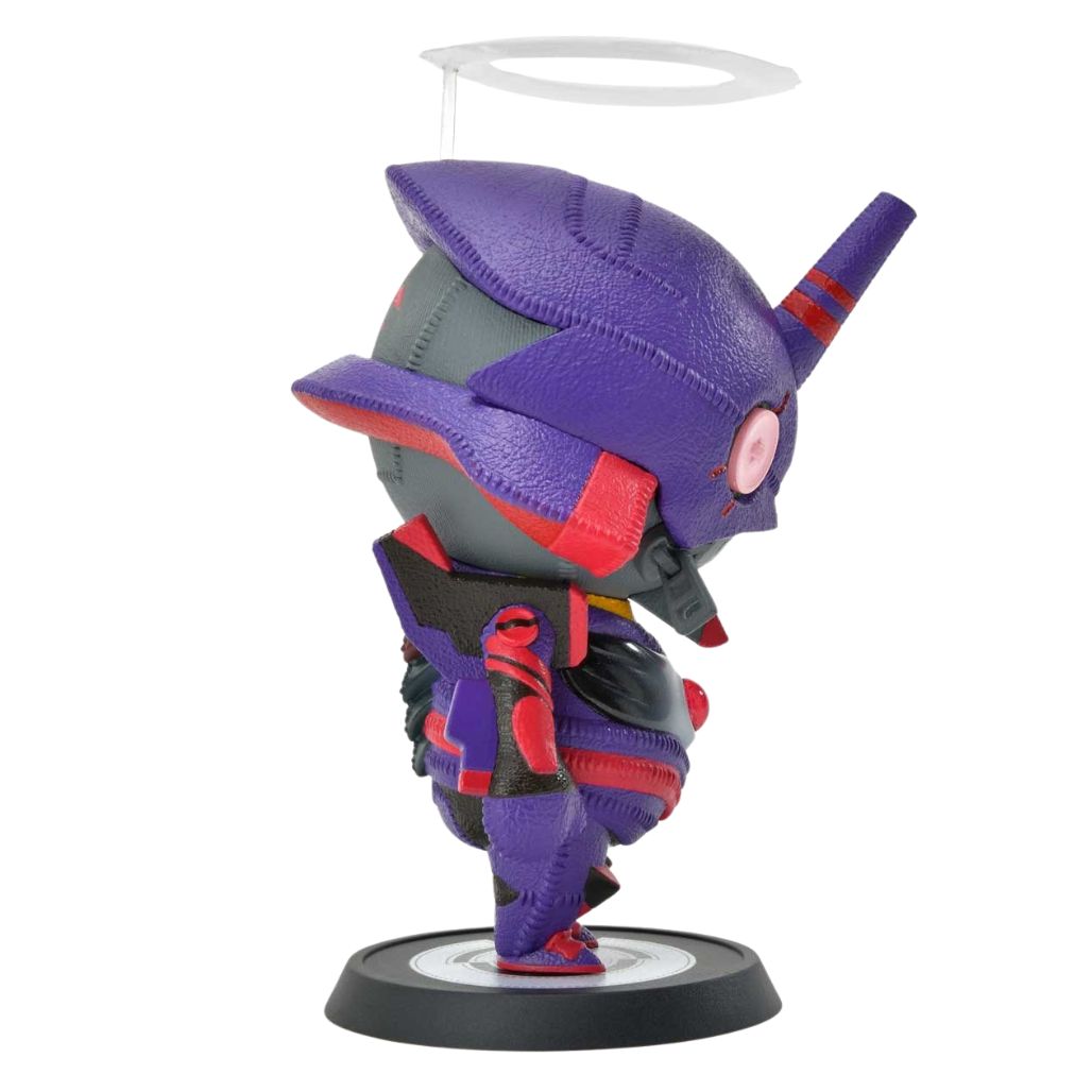 Colorful figurine with a purple and red design, neon genesis evangelion eva-01 chibi figure