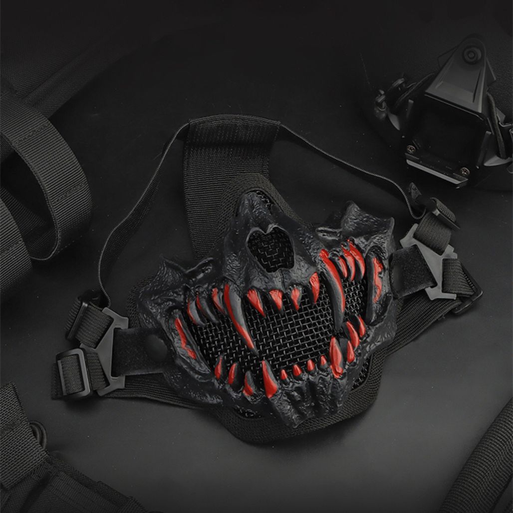 Dark Animal Skull Half Mask with Crimson Fangs - FIHEROE.