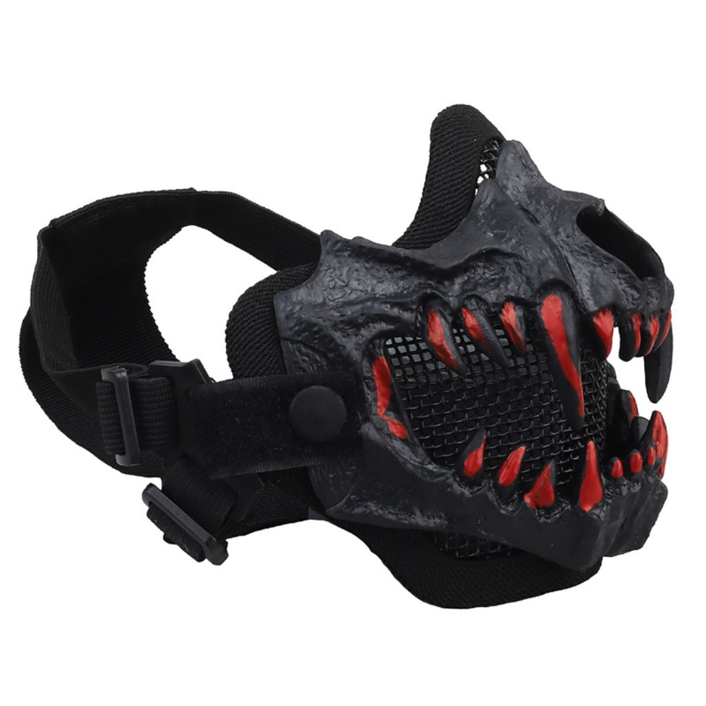 Dark Animal Skull Half Mask with Crimson Fangs - FIHEROE.