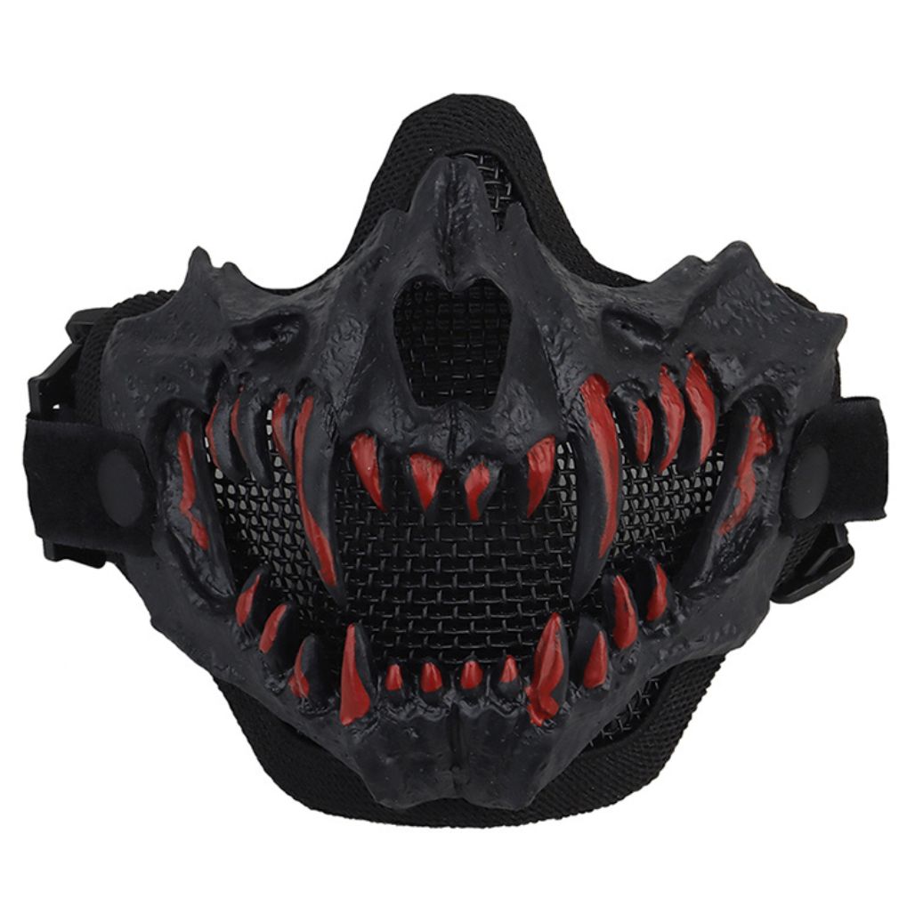 Dark Animal Skull Half Mask with Crimson Fangs - FIHEROE.