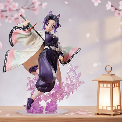 Anime character figurine with cherry blossoms and a lantern in the background