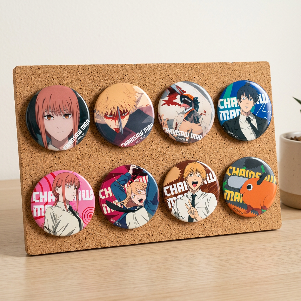 Chainsaw Man OMOMORI tinplate pin badge blind box collection display with original printed marks