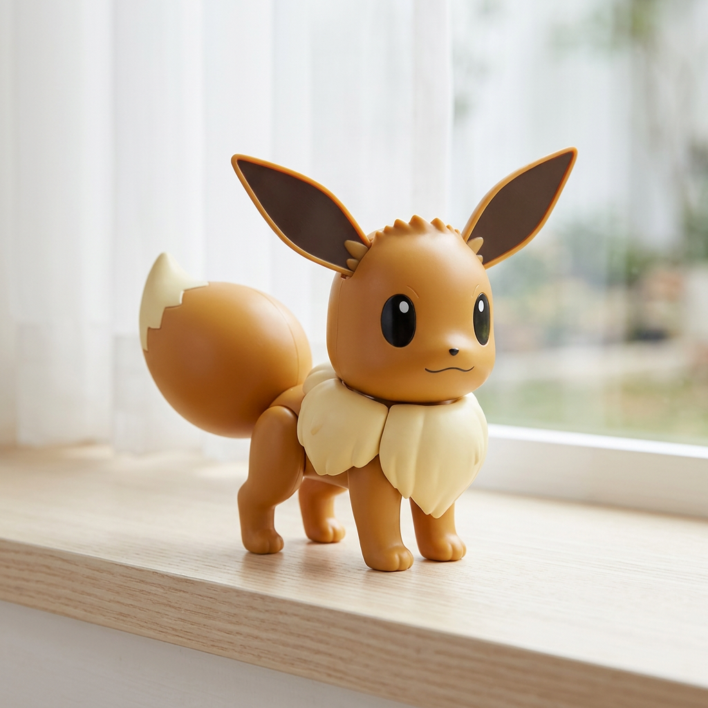 Nintendo Pokémon Eevee rechargeable interactive figure in a bright windowsill setting