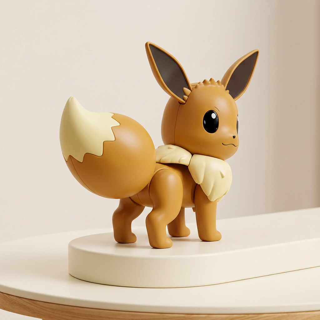 Nintendo Pokémon Eevee rechargeable interactive figure looking back on an ivory display riser