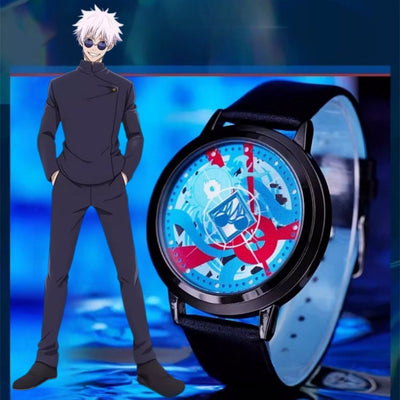 Watch with a colorful face and an anime character in the background