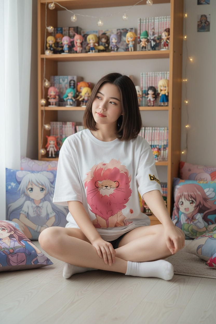 BKMK Anime Lion Graphic Oversized Cotton Tee