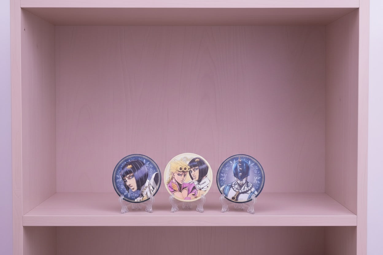 Insignias de anime holográficas de personajes de Golden Wind de JJBA
