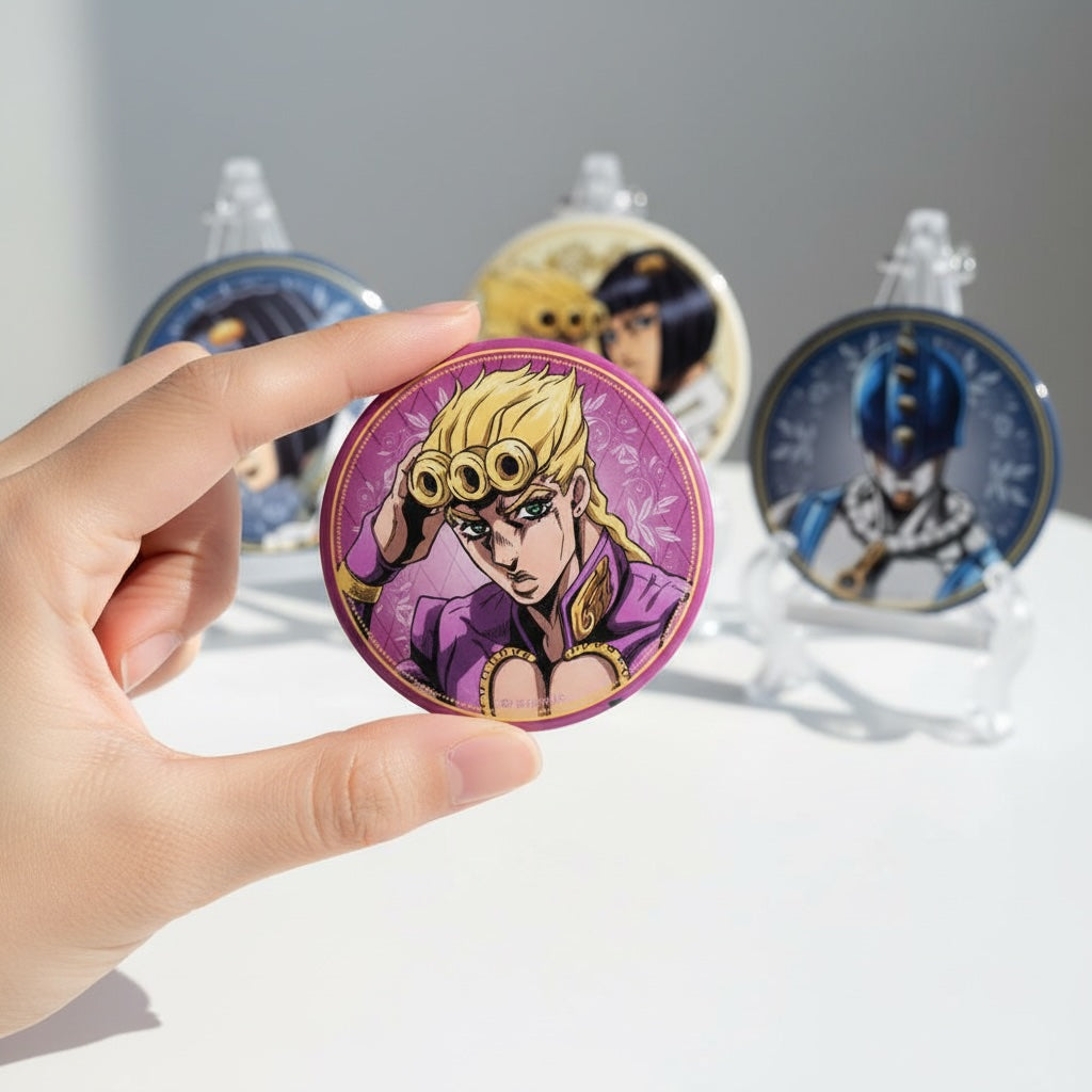 Insignias de anime holográficas de personajes de Golden Wind de JJBA