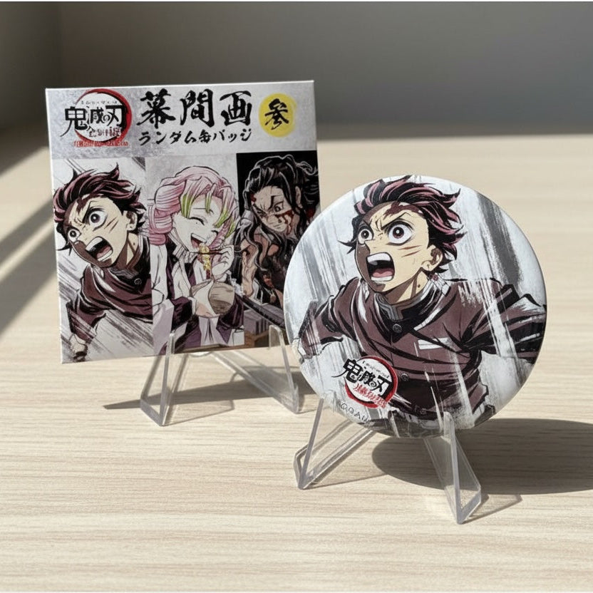 Anime character merchandise on a wooden surface with a window in the background