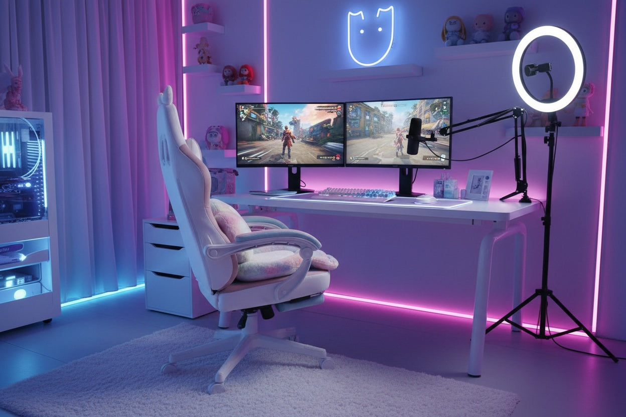 Cute Cat Ears Ergonomic Anime Gaming Chair - FIHEROE.