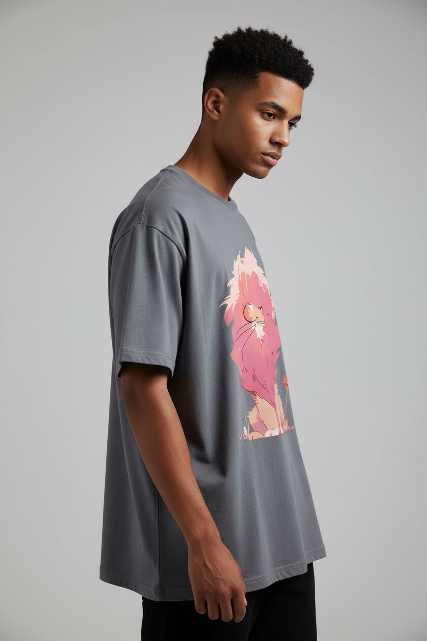 BKMK Anime Lion Graphic Oversized Cotton Tee