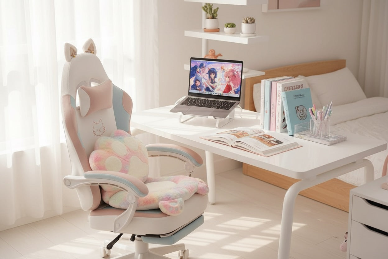 Cute Cat Ears Ergonomic Anime Gaming Chair - FIHEROE.