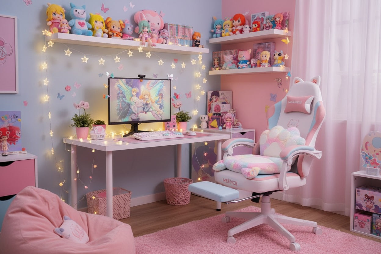 Cute Cat Ears Ergonomic Anime Gaming Chair - FIHEROE.
