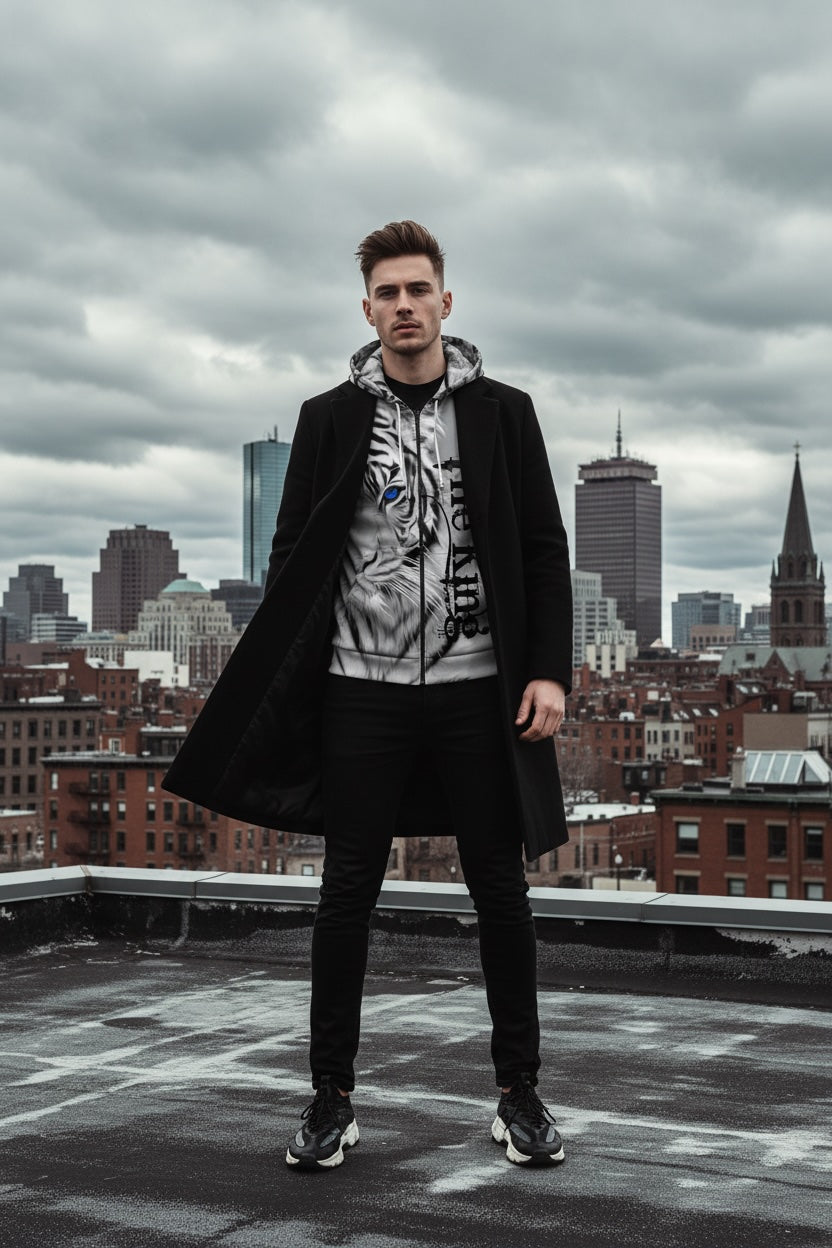 The King White Tiger Graphic Print Animal Hoodies - FIHEROE.