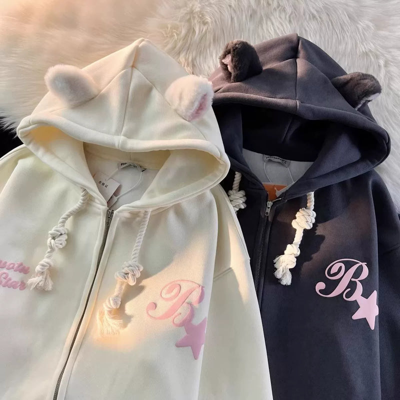 Kawaii Bear Ear Hoodie Suclucin Star Jacket - FIHEROE.