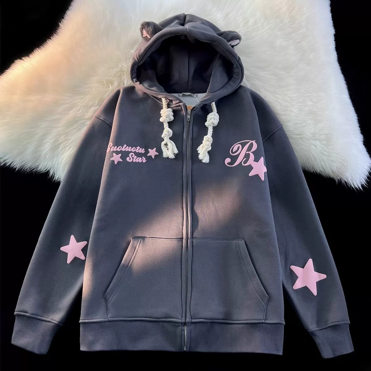 Kawaii Bear Ear Hoodie Suclucin Star Jacket - FIHEROE.