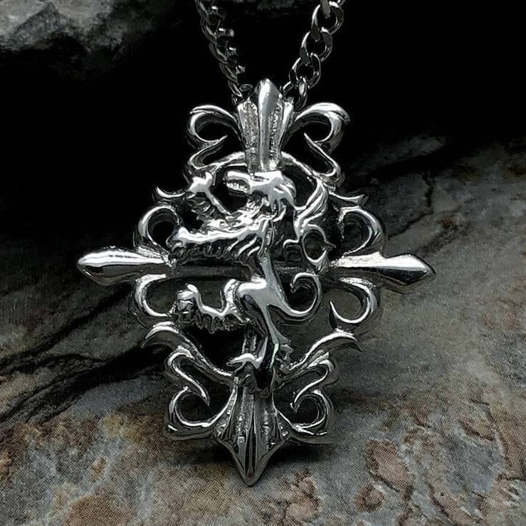 Knights Lion Cross Totem Steel Pendant Necklace - FIHEROE.