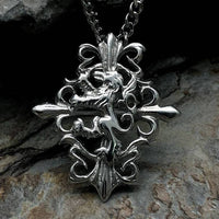 Knights Lion Cross Totem Steel Pendant Necklace - FIHEROE.