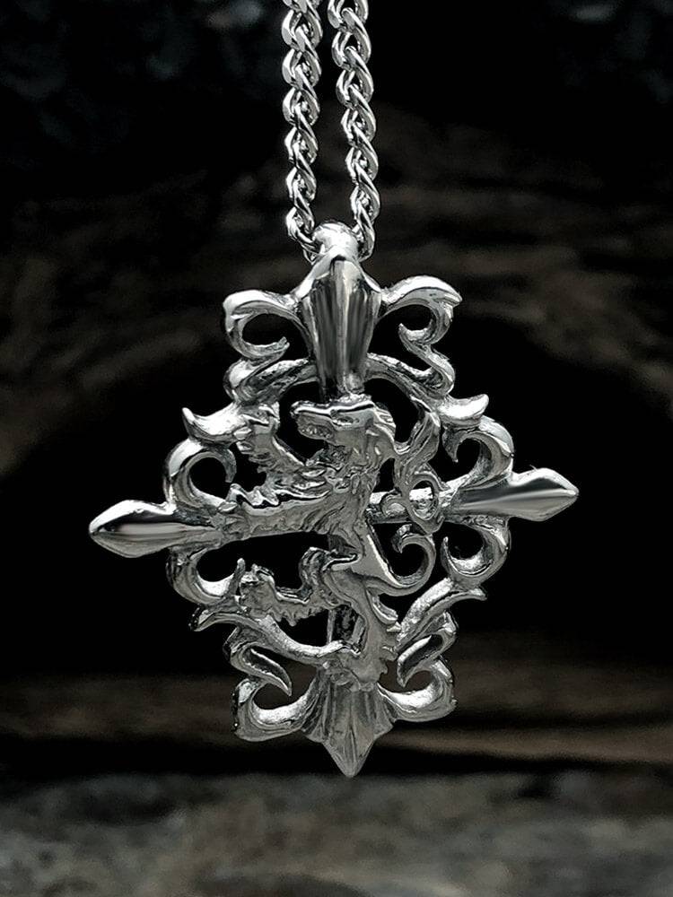 Knights Lion Cross Totem Steel Pendant Necklace - FIHEROE.