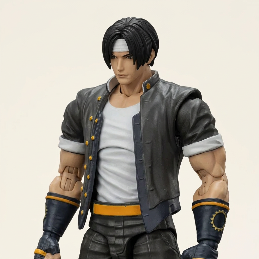 Close-up of Joytoy Kyo Kusanagi KOF 98 action figure with detailed costume and facial features, from Joytoy x SNK collection