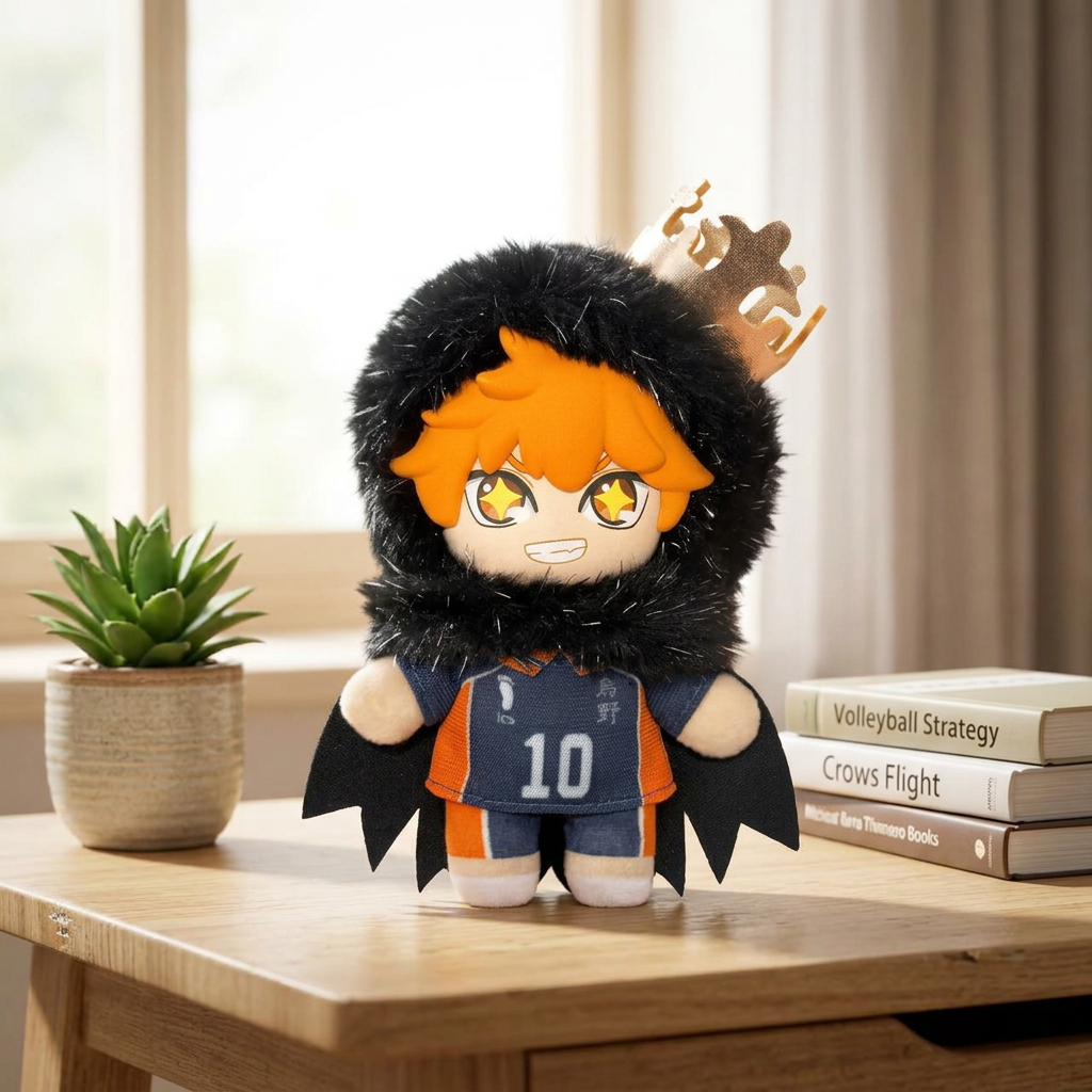 EAKI Haikyuu mascot series Secret Crowned Hinata plush pendant displayed on a desk