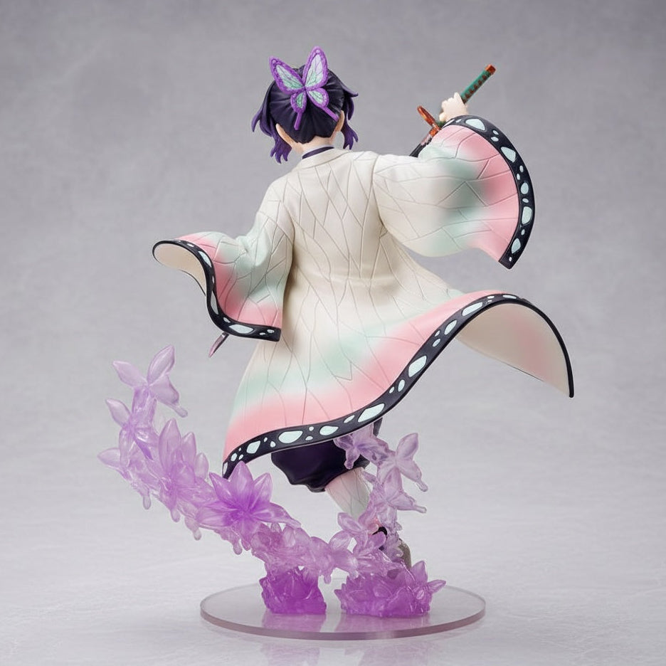 Anime character figurine with colorful outfit and accessories on a gray background