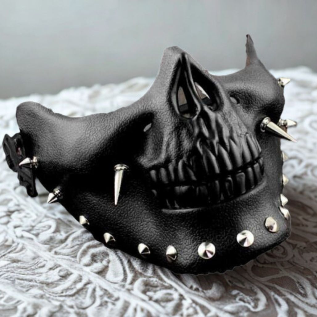 Studded Half Face Skull Mask Costume Accessories - FIHEROE.