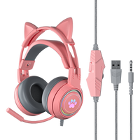 Anime Cat Ears Paw Print Wired Gaming Headphones - FIHEROE.