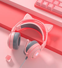 Anime Cat Ears Paw Print Wired Gaming Headphones - FIHEROE.