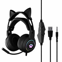 Anime Cat Ears Paw Print Wired Gaming Headphones - FIHEROE.