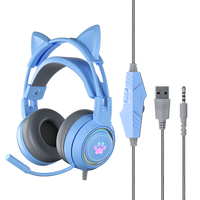 Anime Cat Ears Paw Print Wired Gaming Headphones - FIHEROE.